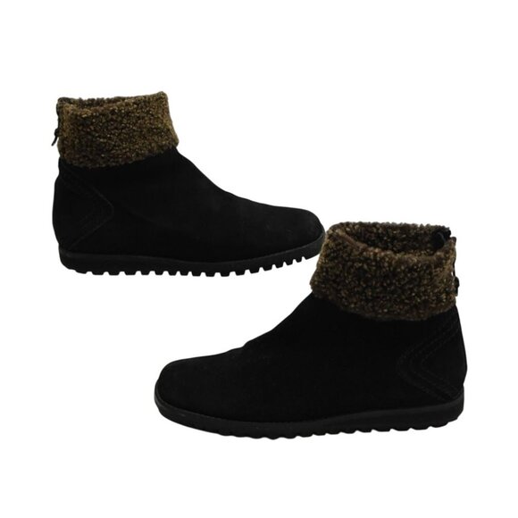 Stuart Weitzman Ankle Boots Womens 9 Black Suede Shearling Trim Rear Zipper - Picture 3 of 6